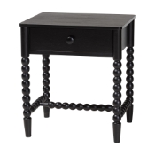 Baxton Studio Brantley Spindle Nightstand - 1-Drawer Bedside Table with Beaded Frame and Open Base for Bedroom, Black